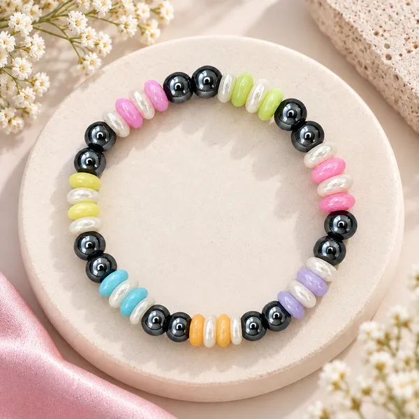 The99jewel_Metallic_Beaded_Bracelet_With_Multi_Color_Bead_Accents_Multi