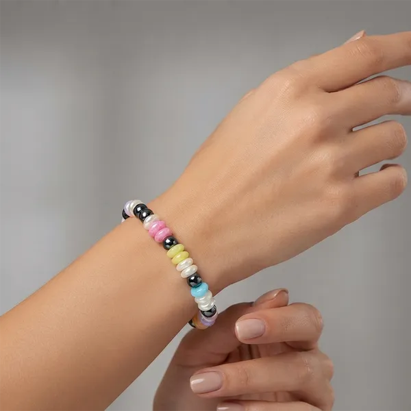 The99jewel_Metallic_Beaded_Bracelet_With_Multi_Color_Bead_Accents_Multi