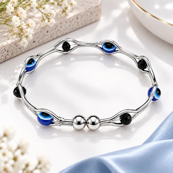 The99jewel_Silver_Tone_Oval_Shape_Evil_Eye_Adjustable_Bracelet_For_Women_Silver