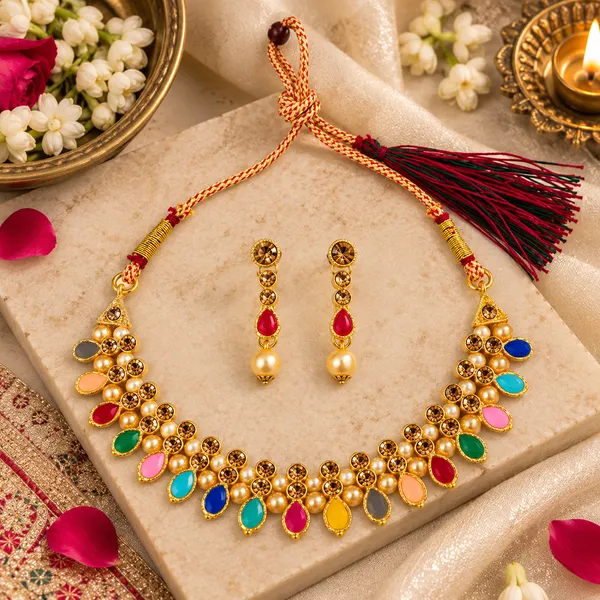 The99jewel_Gold_Plated_Pearl_Crystal_Necklace_Set_For_Women_Traditional_Jewellery_Multi