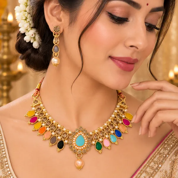 The99jewel_Gold_Plated_Pearl_Crystal_Necklace_Set_For_Women_Traditional_Jewellery_Multi