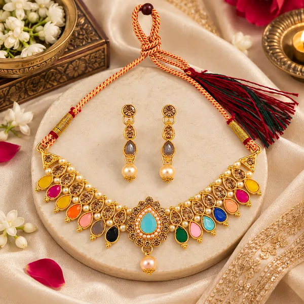 The99jewel_Gold_Plated_Pearl_Crystal_Necklace_Set_For_Women_Traditional_Jewellery_Multi