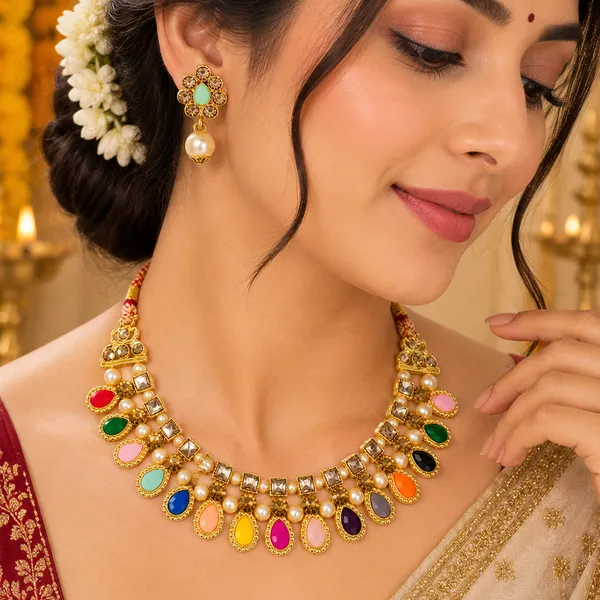 The99jewel_Gold_Plated_Pearl_Crystal_Necklace_Set_For_Women_Traditional_Jewellery_Multi