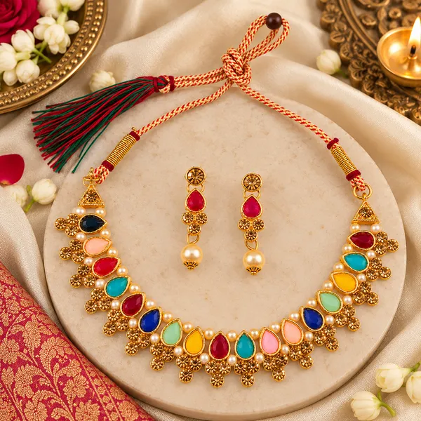The99jewel_Gold_Plated_Pearl_Crystal_Necklace_Set_For_Women_Traditional_Jewellery_Multi