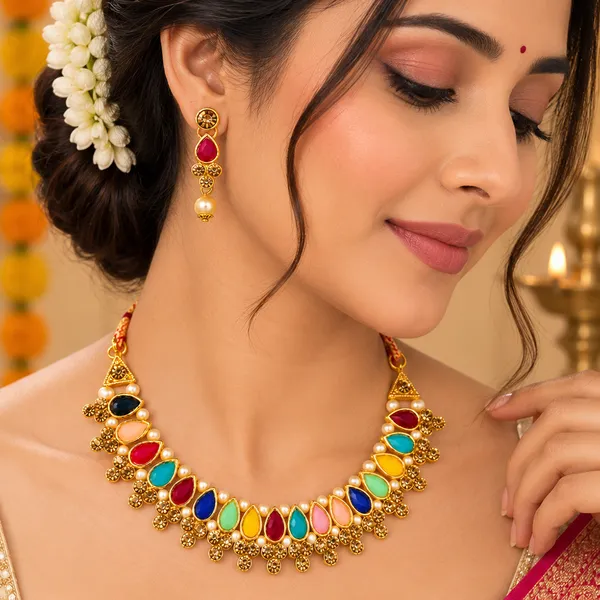 The99jewel_Gold_Plated_Pearl_Crystal_Necklace_Set_For_Women_Traditional_Jewellery_Multi