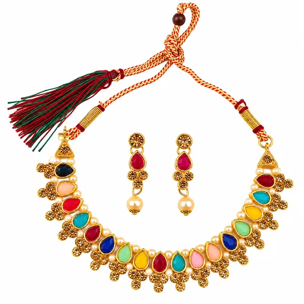 The99jewel_Gold_Plated_Pearl_Crystal_Necklace_Set_For_Women_Traditional_Jewellery_Multi