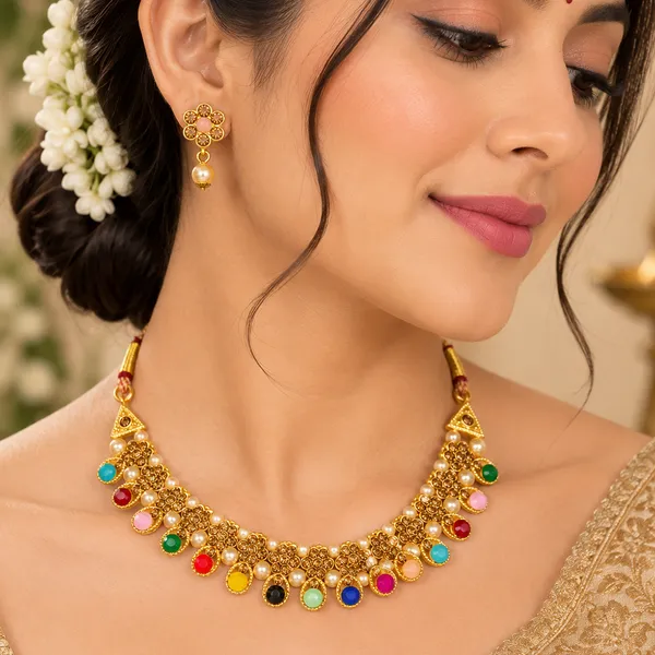 The99jewel_Gold_Plated_Pearl_Crystal_Necklace_Set_For_Women_Traditional_Jewellery_Multi
