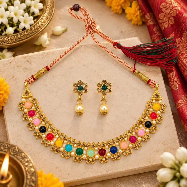 The99jewel_Gold_Plated_Pearl_Crystal_Necklace_Set_For_Women_Traditional_Jewellery_Multi