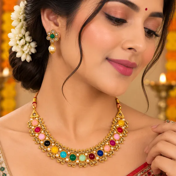 The99jewel_Gold_Plated_Pearl_Crystal_Necklace_Set_For_Women_Traditional_Jewellery_Multi