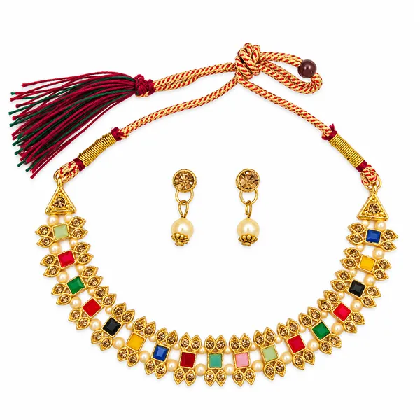 The99jewel_Gold_Plated_Pearl_Crystal_Necklace_Set_For_Women_Traditional_Jewellery_Multi