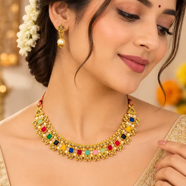 The99jewel_Gold_Plated_Pearl_Crystal_Necklace_Set_For_Women_Traditional_Jewellery_Multi