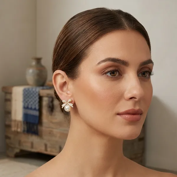 Pearl_Drop_Bow_Earrings_Gold-Toned_Crystal_Studded_Elegant_Earrings