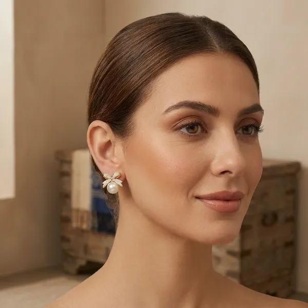 Pearl_Drop_Bow_Earrings_Gold-Toned_Crystal_Studded_Elegant_Earrings