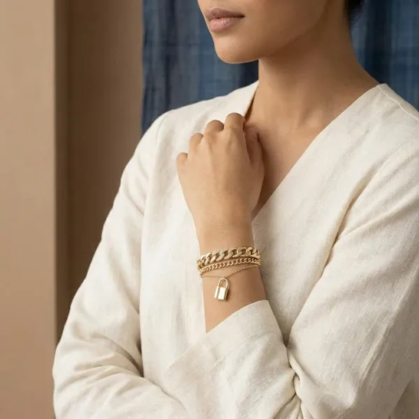 Layered_Gold_Chain_Bracelet_With_Lock_Charm