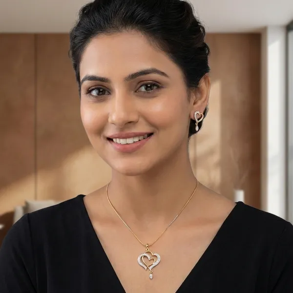 Gold-Plated_Heart_Pendant_Necklace_And_Earring_Set_With_Cz_Stones