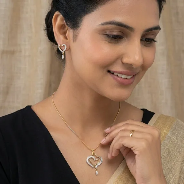 Gold-Plated_Heart_Pendant_Necklace_And_Earring_Set_With_Cz_Stones