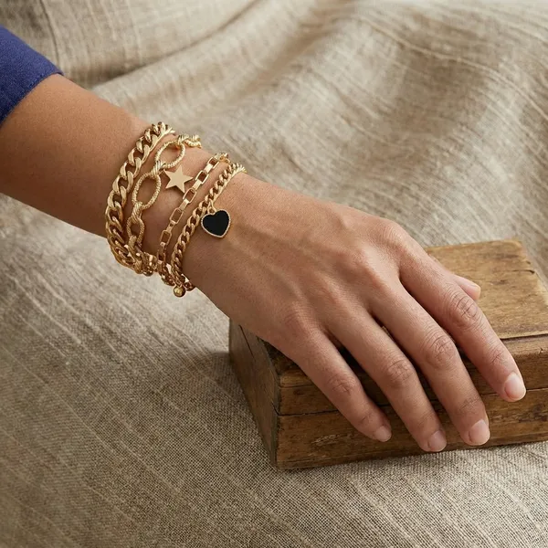 Gold-Toned_Layered_Chain_Bracelet_Set_With_Star_And_Heart_Charms