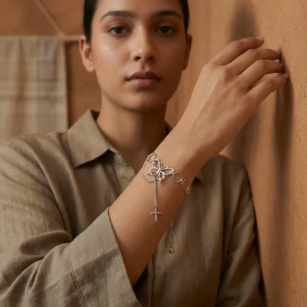 Elegant_Silver-Toned_Chain_Bracelet_With_Infinity_Loop_And_Cross_Pendant