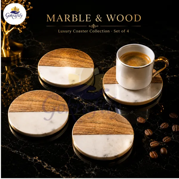 White_And_Brown_Premium_Marble_With_Wooden_Base_Coasters_Set_For_Home_Decor_(Pack_Of_4)