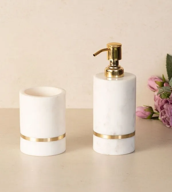 White_Premium_Marble_With_Brass_Inlay_Bathroom_Accessory_Set_For_Home_Decor