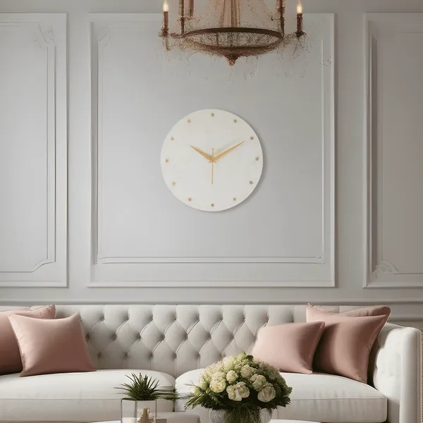 White_Premium_Natural_Marble_Wall_Clock_For_Home_Decor_with_Brass_Golden_Dots