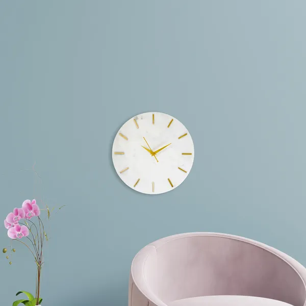White_Premium_Natural_Marble_Wall_Clock_with_Brass_Inlay_For_Home_Decor