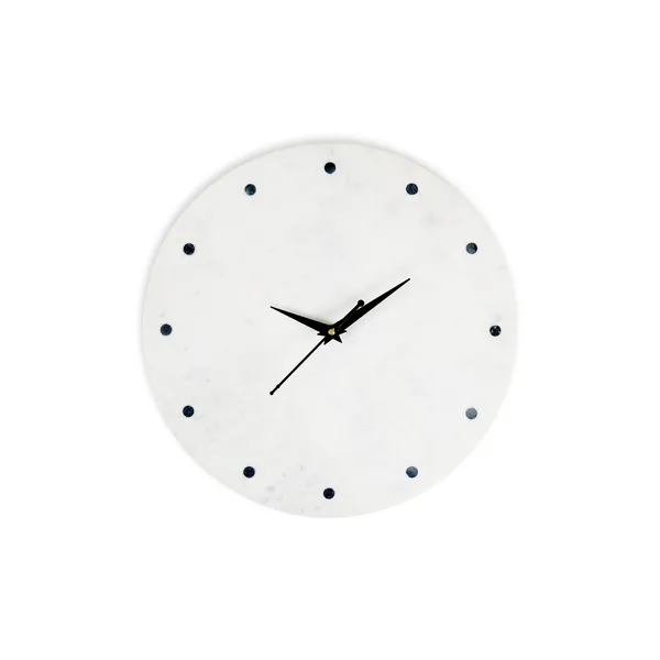 White_Premium_Natural_Marble_With_Brass_Inlay_Wall_Clock_For_Home_Decor_with_Black_dots