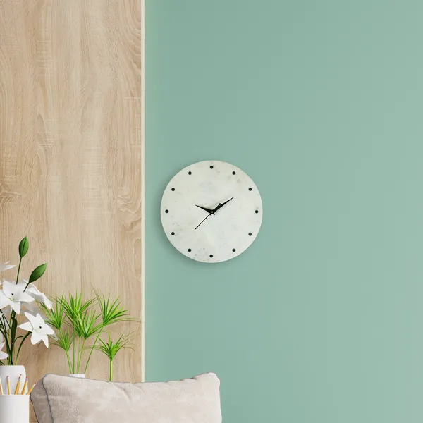 White_Premium_Natural_Marble_With_Brass_Inlay_Wall_Clock_For_Home_Decor_with_Black_dots