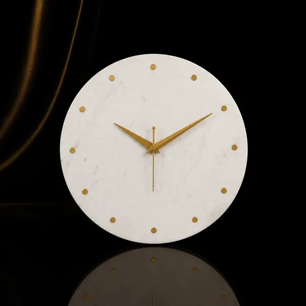 White_Premium_Natural_Marble_Wall_Clock_For_Home_Decor_with_Brass_Golden_Dots