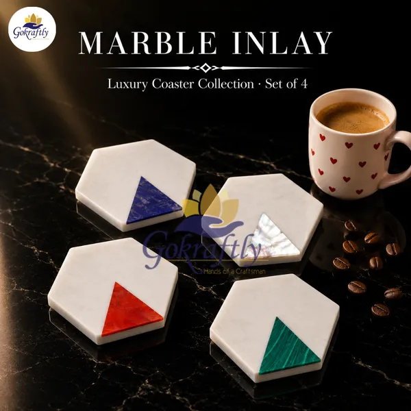 White_Premium_Natural_Marble_(Printed_Design)_Coasters_Set_For_Home_Decor_(Pack_Of_4)