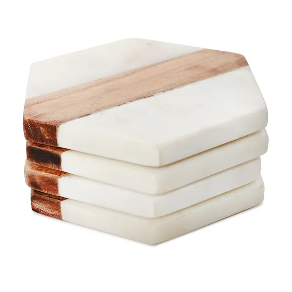 Hexagonal_Line_Marble_&__Wooden_Coasters