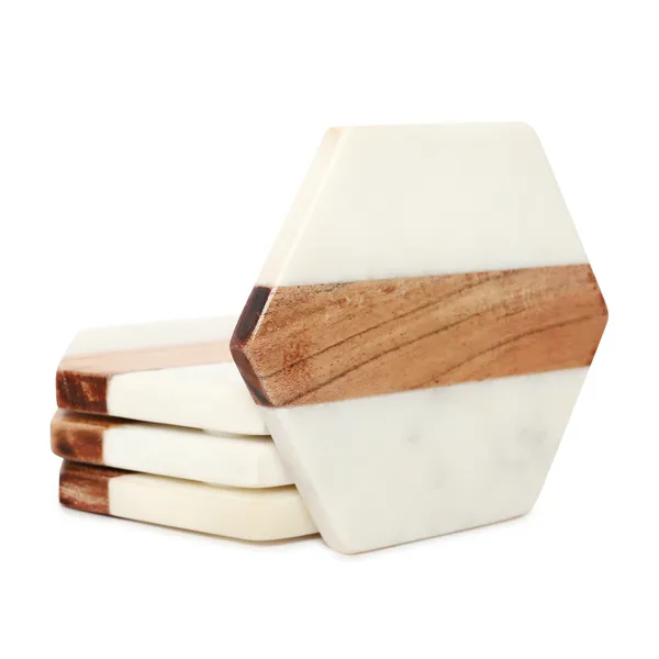 Hexagonal_Line_Marble_&__Wooden_Coasters