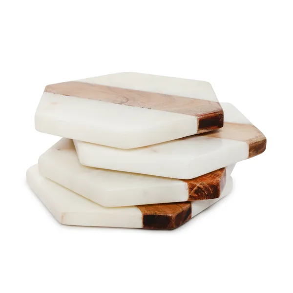 Hexagonal_Line_Marble_&__Wooden_Coasters