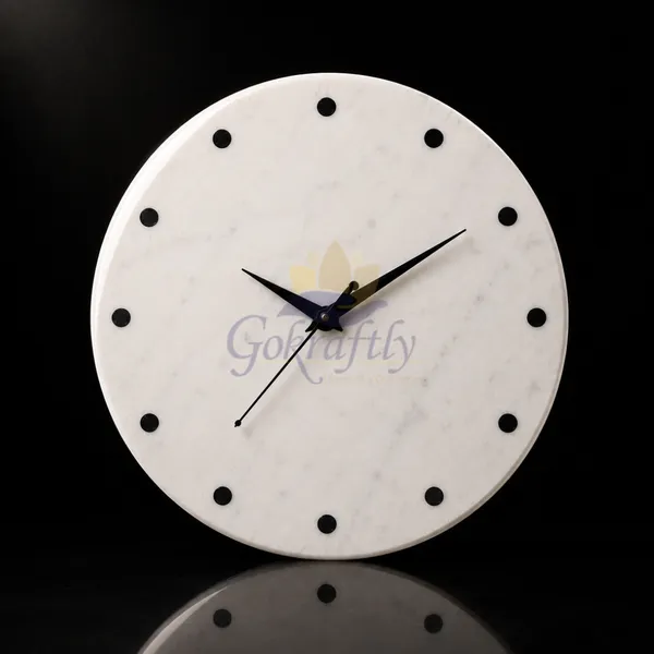 White_Premium_Natural_Marble_With_Brass_Inlay_Wall_Clock_For_Home_Decor_with_Black_dots