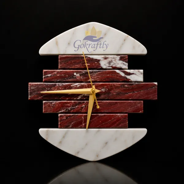 Royal_Red_Marble_Premium_Wall_Clock_For_Luxury_Home_Decor_with_White_Marble