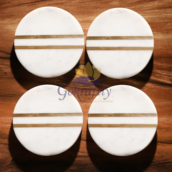 White_And_Brown_Premium_Marble_With_Brass_Inlay_Coasters_Set_For_Home_Decor_(Pack_Of_4)