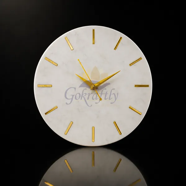White_Premium_Natural_Marble_Wall_Clock_with_Brass_Inlay_For_Home_Decor