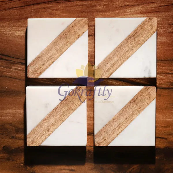 White_Premium_Marble_With_Wooden_Base_Coasters_Set_For_Home_Decor_(Pack_Of_4)