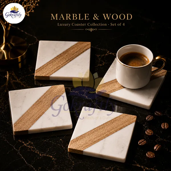 White_Premium_Marble_With_Wooden_Base_Coasters_Set_For_Home_Decor_(Pack_Of_4)