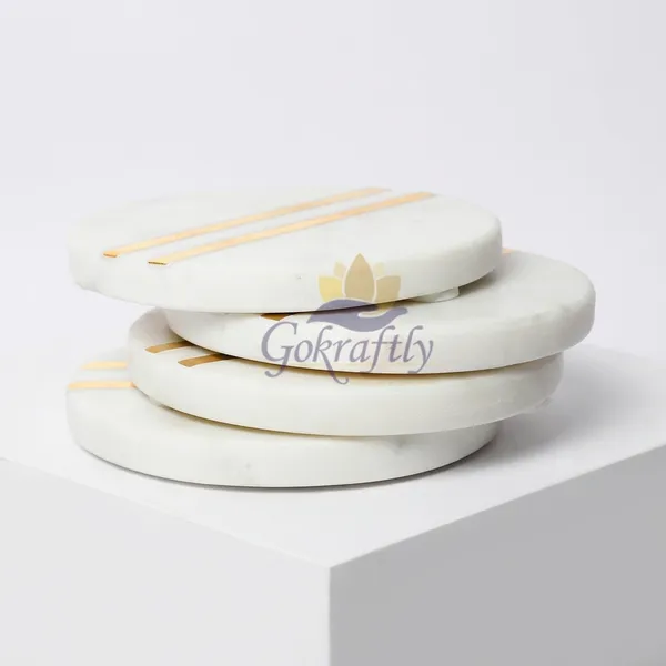 White_And_Brown_Premium_Marble_With_Brass_Inlay_Coasters_Set_For_Home_Decor_(Pack_Of_4)