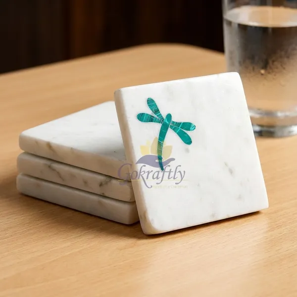 White_Luxury_Marble_Moth_Inlay_Stone_Coasters_Set_For_Home_Decor_(Pack_Of_4)_-__Multicolor