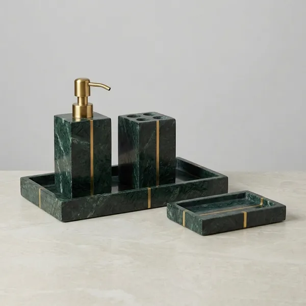 Green_Premium_Marble_With_Brass_Inlay_Bathroom_Accessory_Set_For_Home_Decor_(Pack_Of_4)