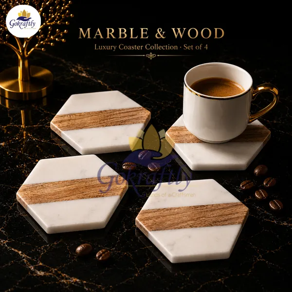 Hexagonal_Line_Marble_&__Wooden_Coasters