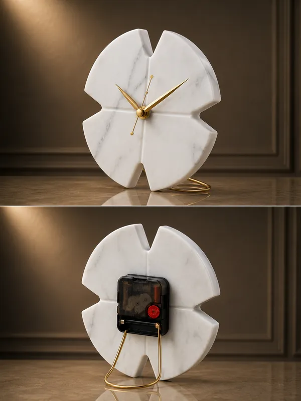Signature_White_Premium_Natural_Marble_Table_Clock__:_6_inches