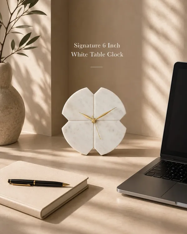 Signature_White_Premium_Natural_Marble_Table_Clock__:_6_inches