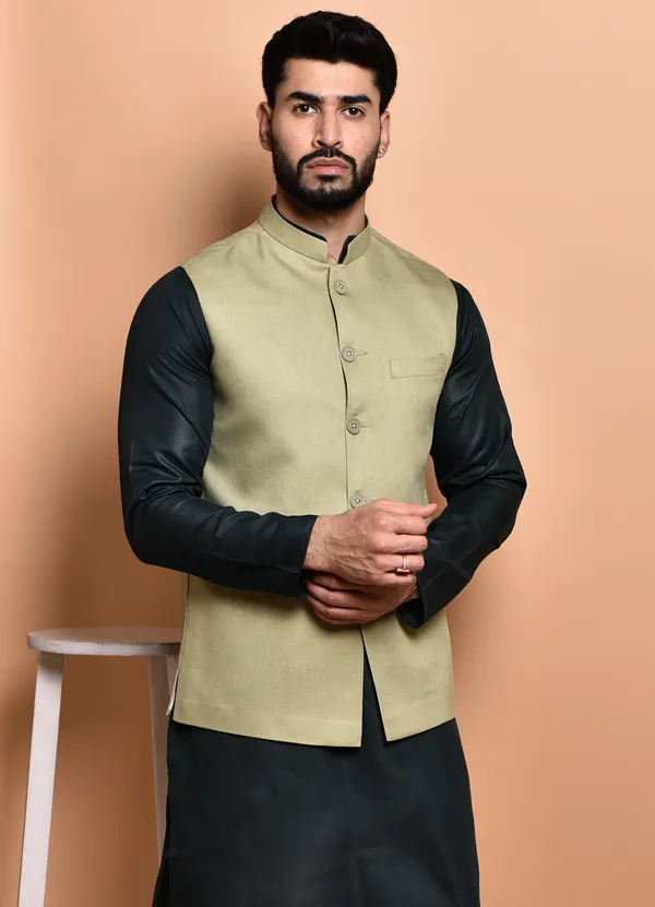 Men's_Ethnic_Nehru_Jacket_With_Kurta_Pajama_Set_-_Pista_Green_&_Black