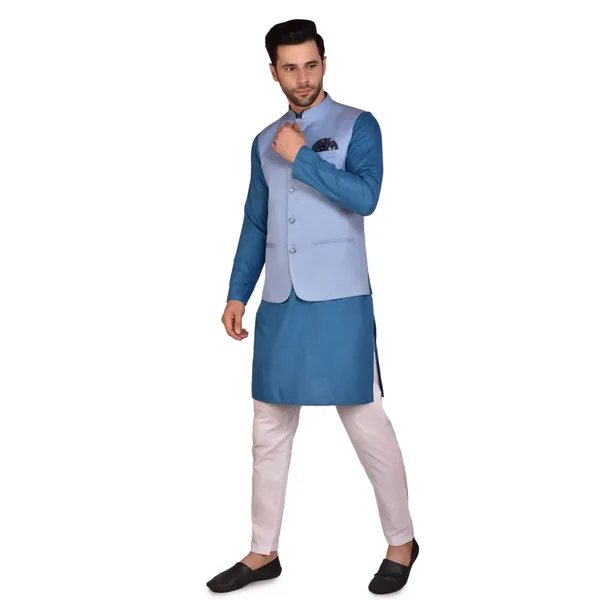 Men's_Ethnic_Kurta_Pajama_Set_With_Nehru_Jacket_-_Blue