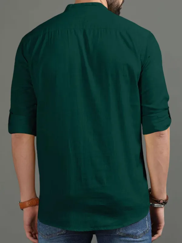 Men's_Bottle_Green_Short_Kurta_With_Mandarin_Collar