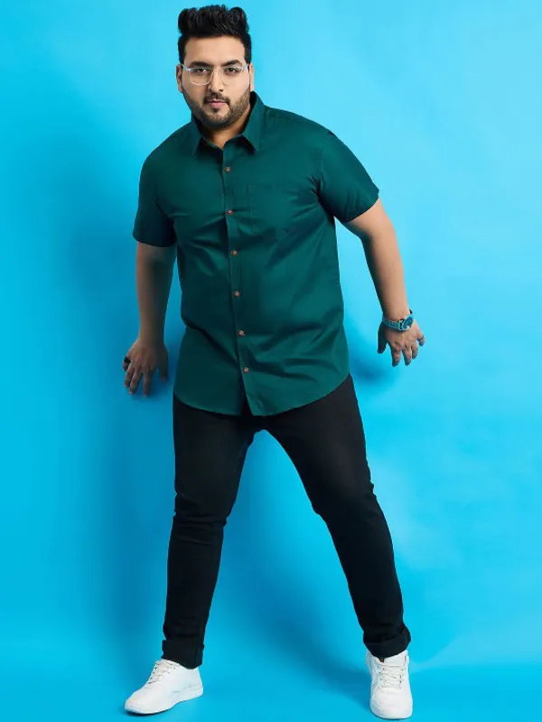 Men's_Dark_Teal_Green_Half_Sleeve_Formal_Shirt_With_Pocket