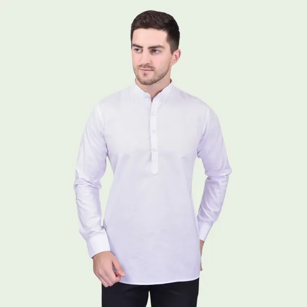 Men's_White_Cotton_Short_Kurta_With_Mandarin_Collar